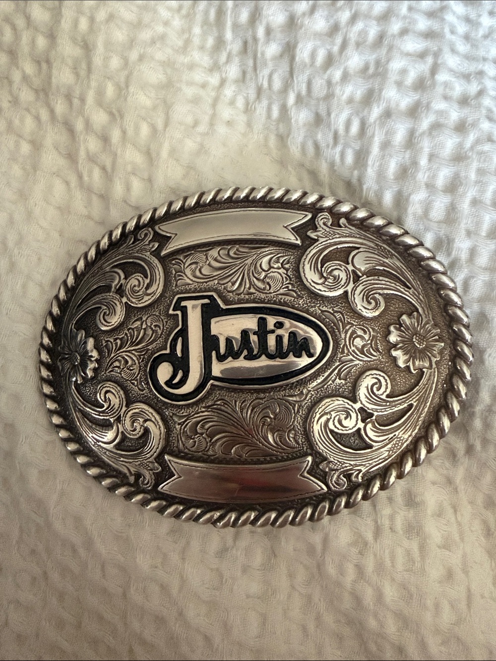 Justin Boots Ornate Silver Western Belt Buckle